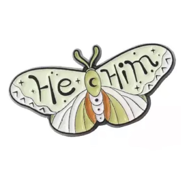 HE/HIM Pronoun Butterfly Enamel Pin Male Pronouns Lanyard Badge Queer Inclusive - Picture 1 of 10
